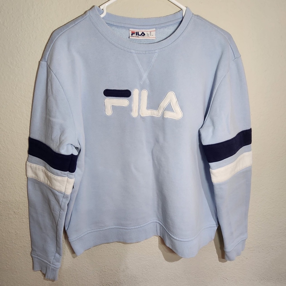 Fila Vintage Logo Women's Baby Blue Sweater . Size- XL